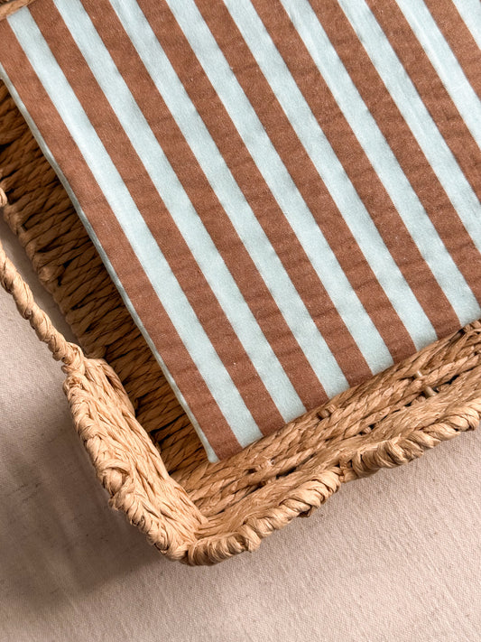 Cotton Seersucker Stripe Fabric - Mint Choc Chip