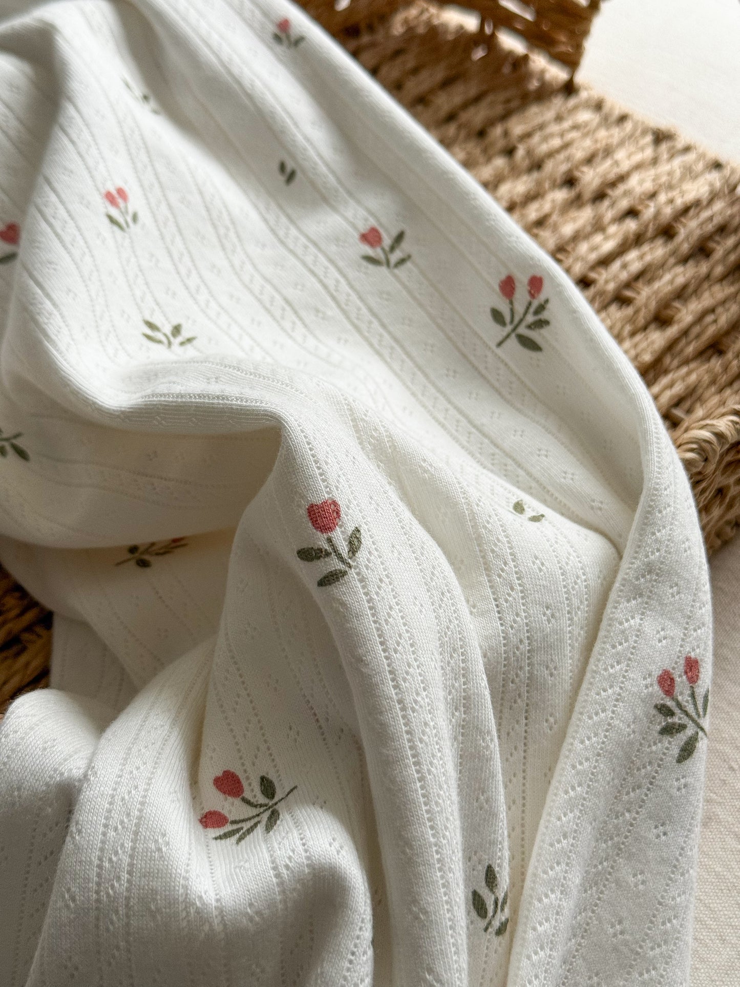 Printed Cotton Jersey Pointelle Fabric - Tulips