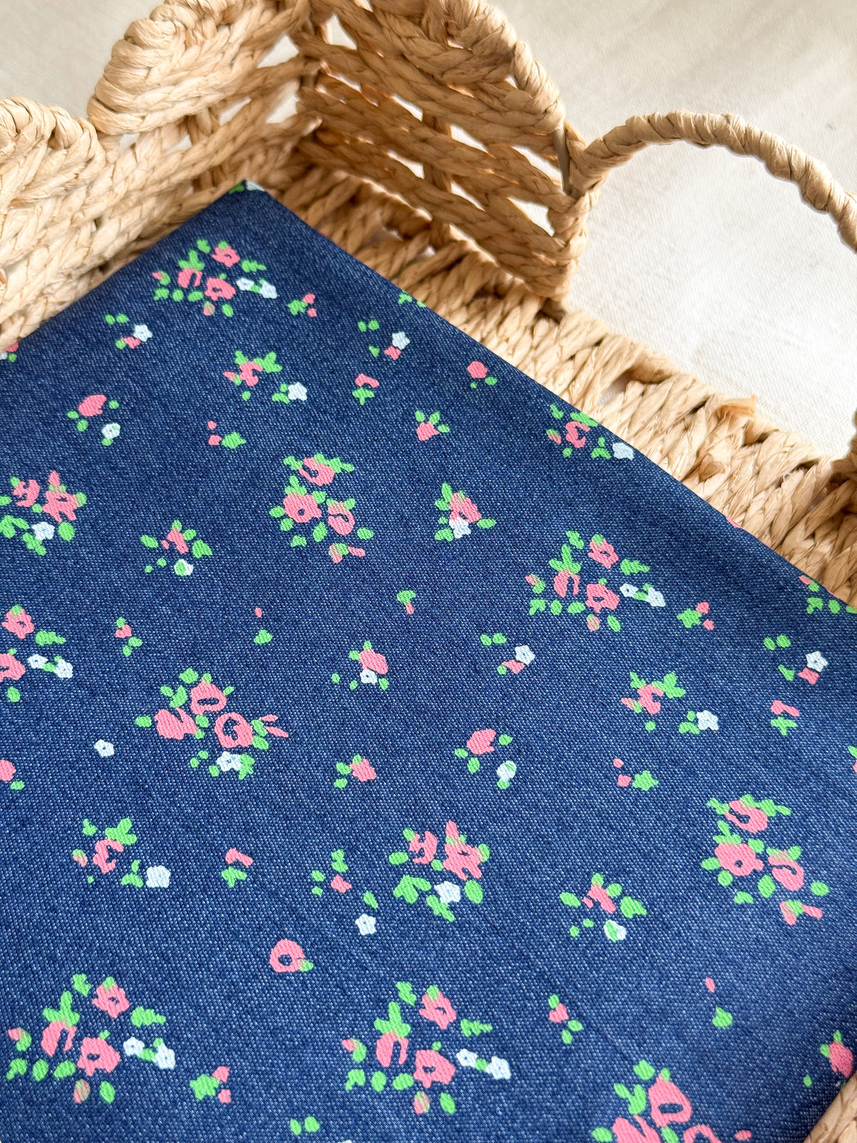 Cotton Denim Stretch Fabric  - Flowers