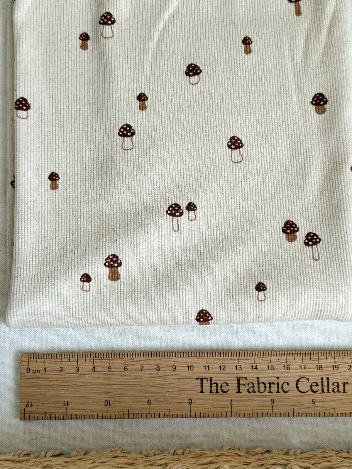 Ribbed Cotton Jersey Fabric - Mushrooms