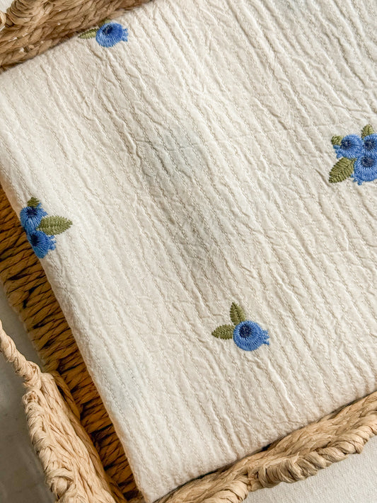 Cotton Mini Quilted Double Gauze Fabric - Embroidered Blueberries