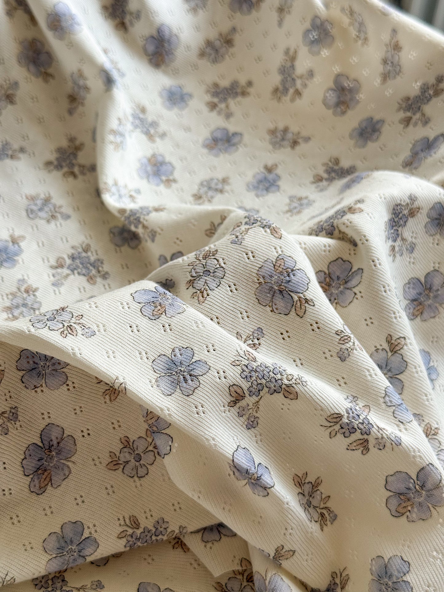 Cotton Jersey Pointelle Fabric - Forget Me Not
