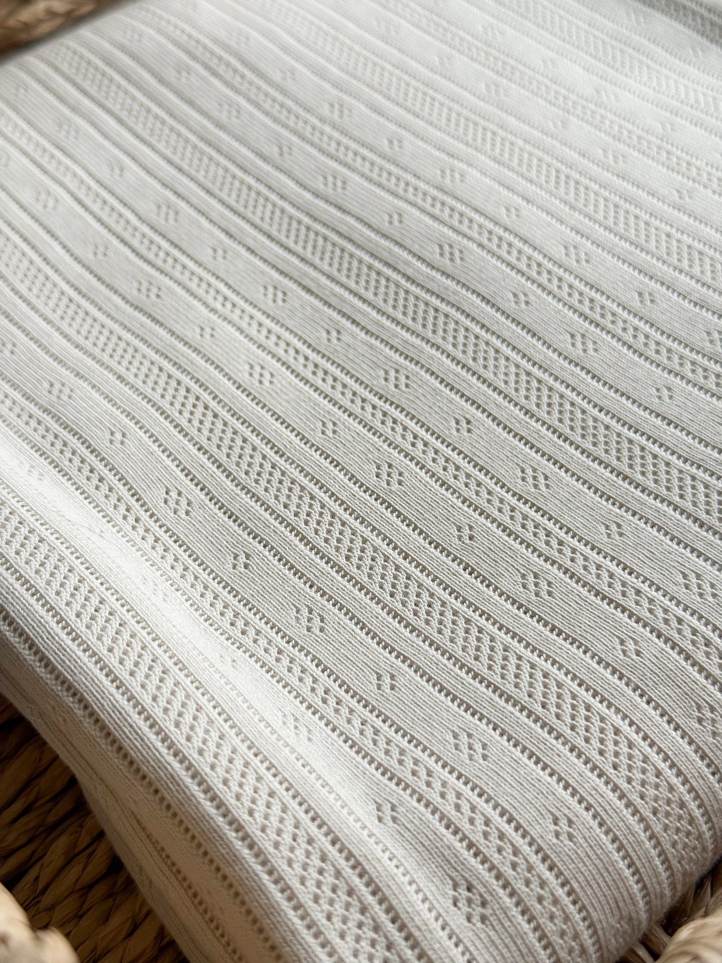 Cotton Jersey Stripe Pointelle Fabric - Oat