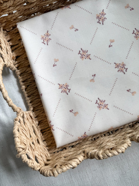 Organic Printed Cotton Poplin Fabric - Cross Stitch