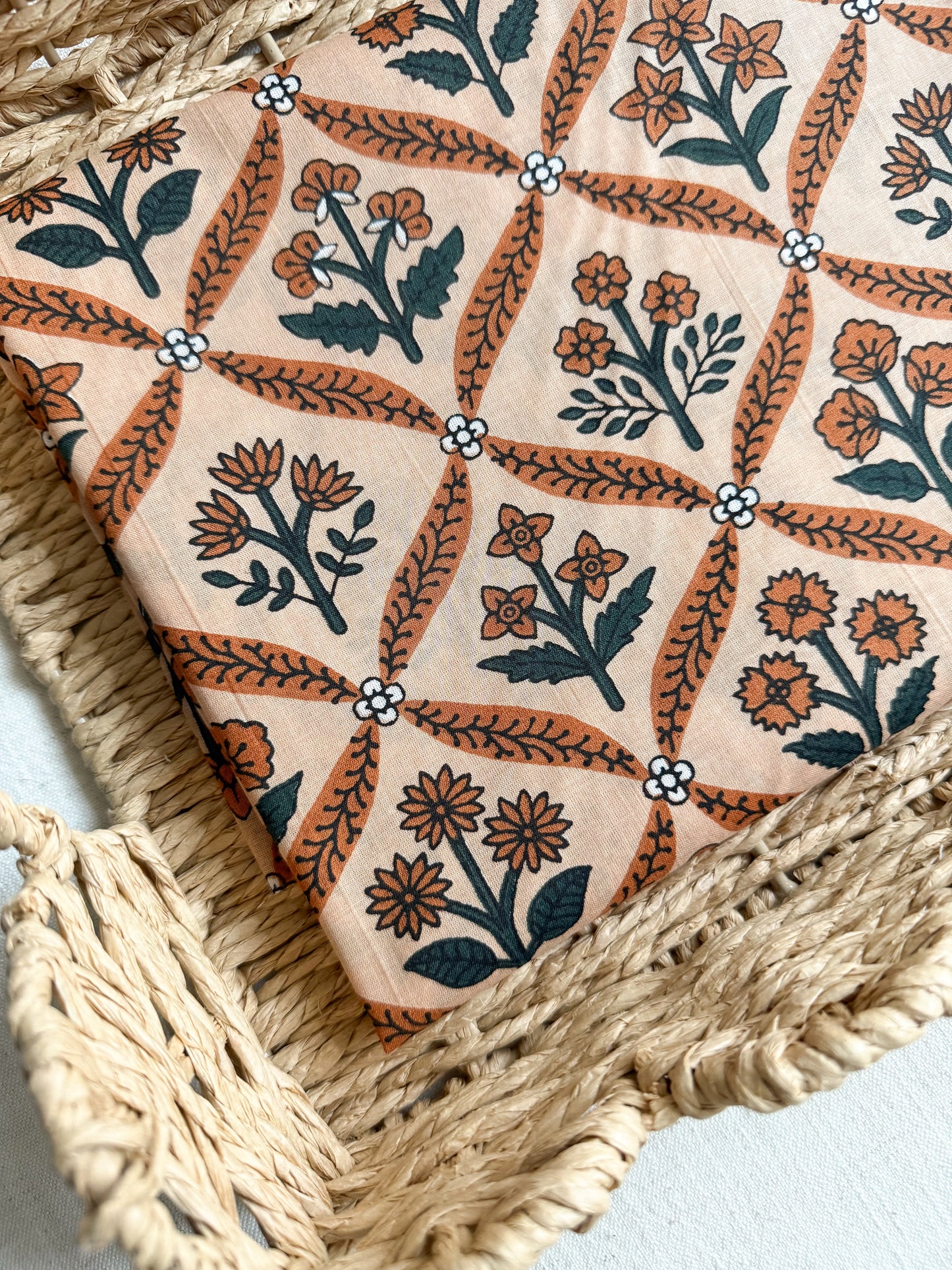 Handcrafted Cotton Block Print Fabric - Toffee