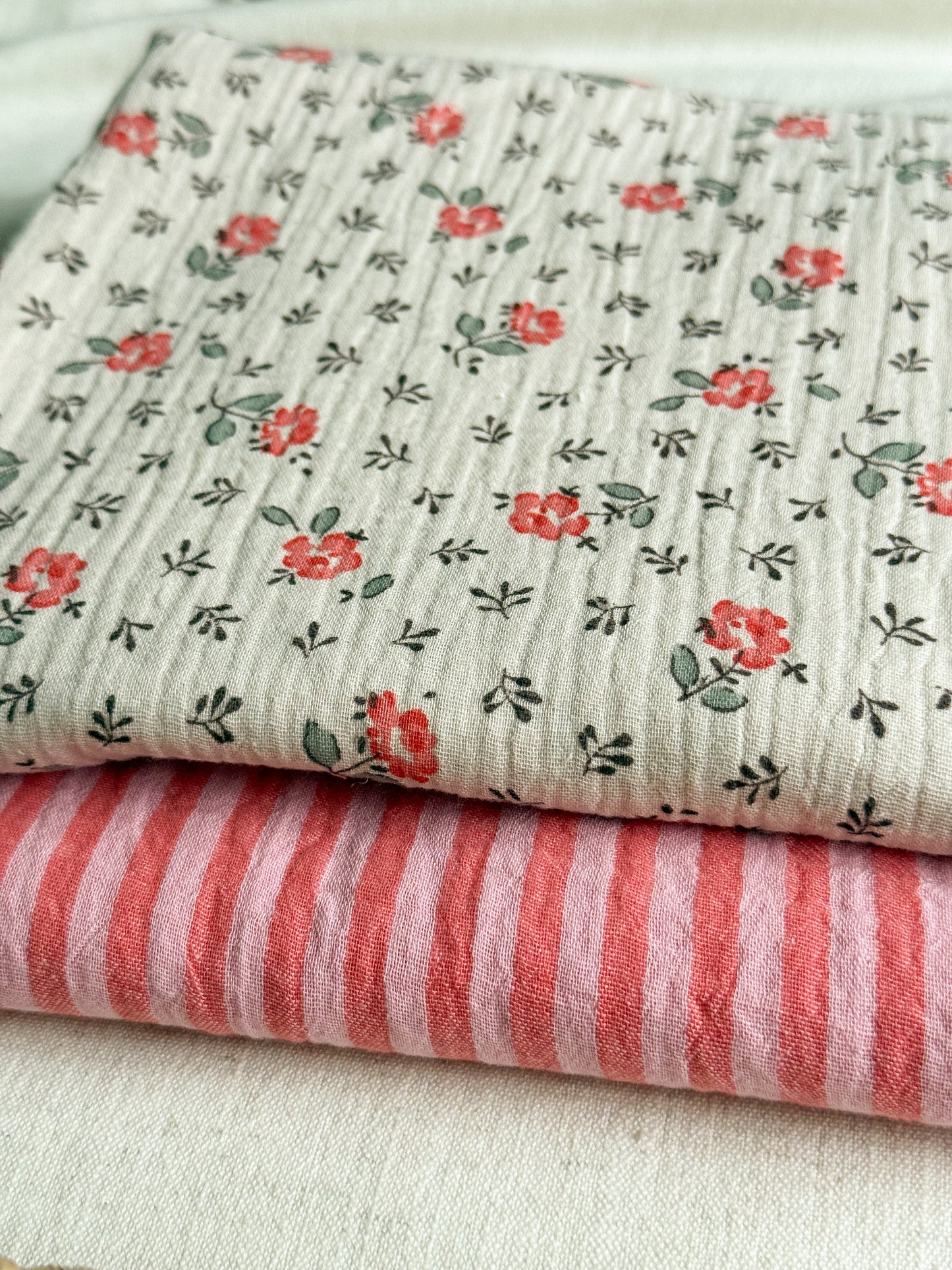 Double Gauze Fabric - Double Sided Stripe - Rose