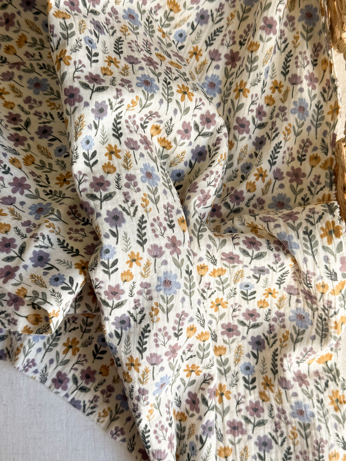 Double Gauze Fabric - Posy - Mustard & Lilac