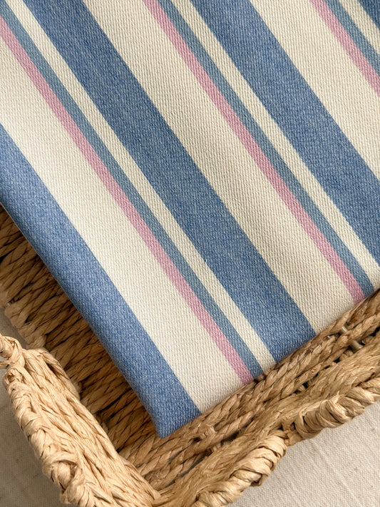 Cotton Mix Denim Fabric  - Stripes Pink