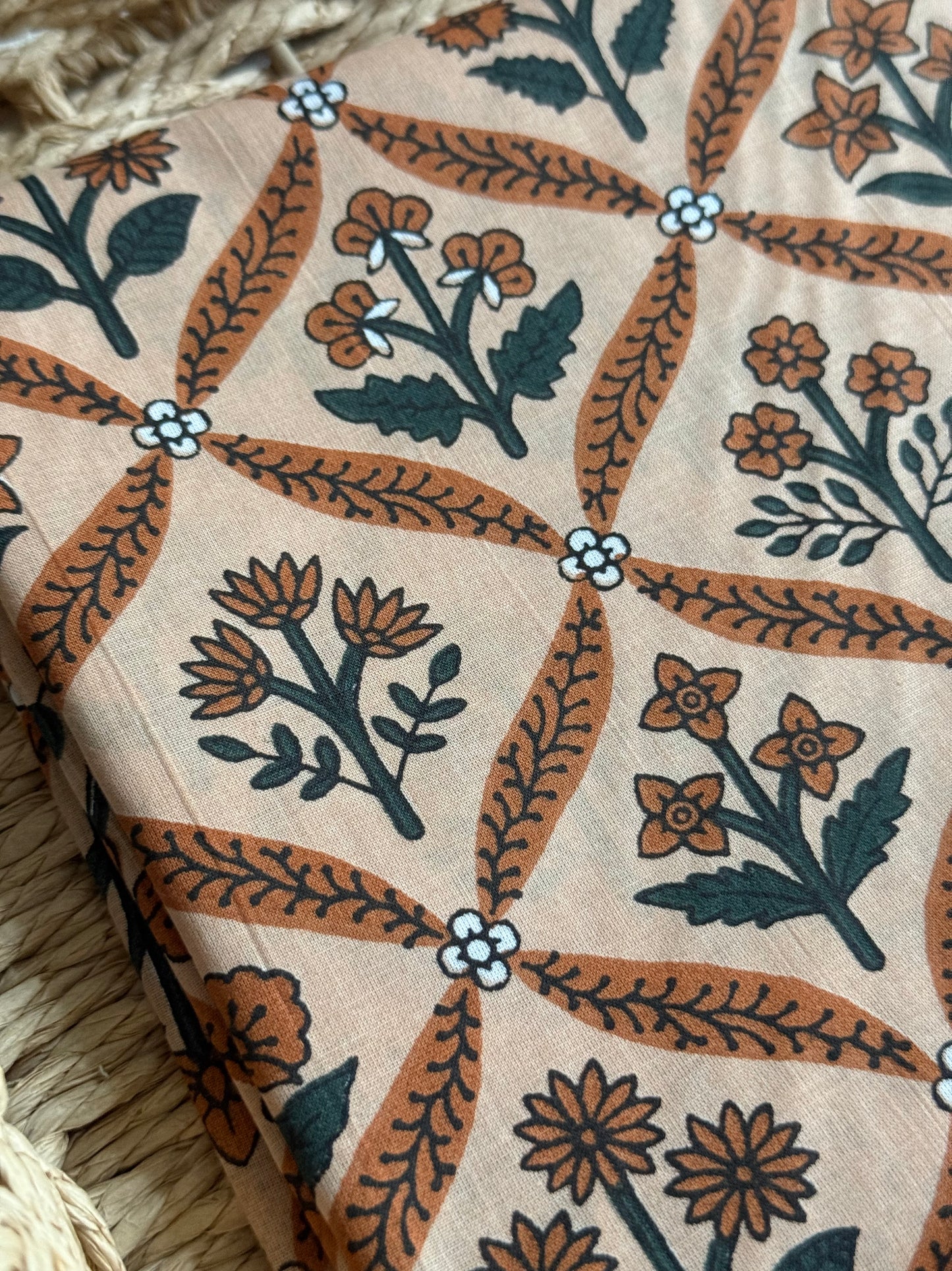 Handcrafted Cotton Block Print Fabric - Toffee