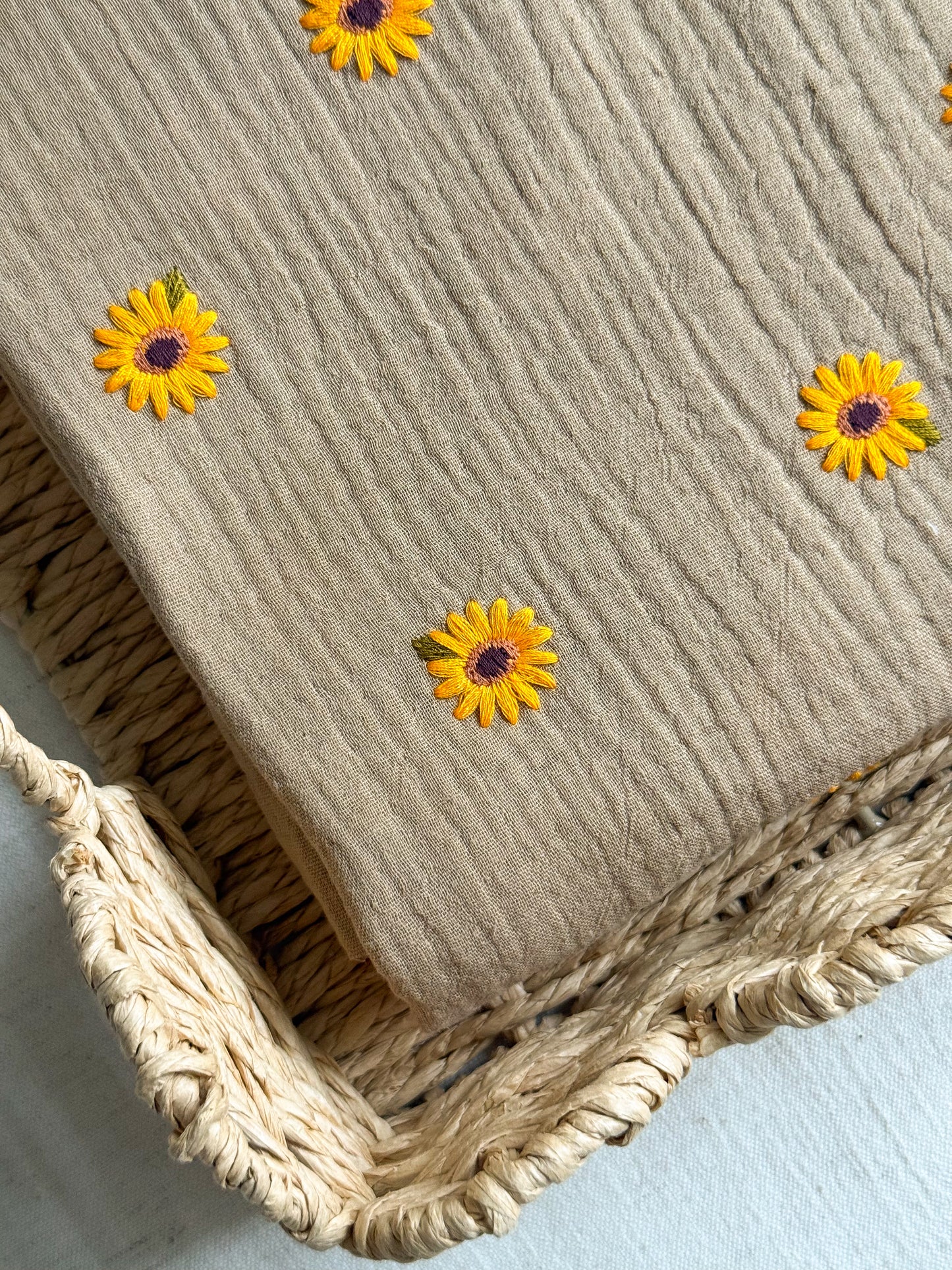 Embroidered Double Gauze Fabric - Sunflowers