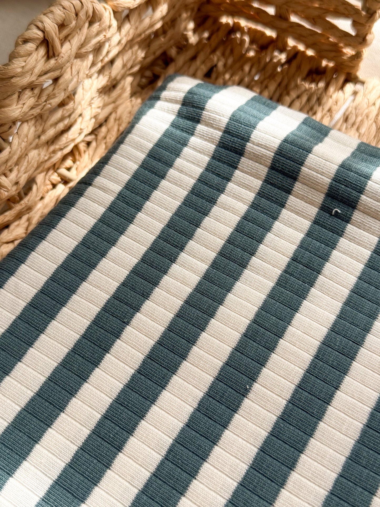 Ribbed Cotton Jersey Yarn Dyed Stripe - Teal