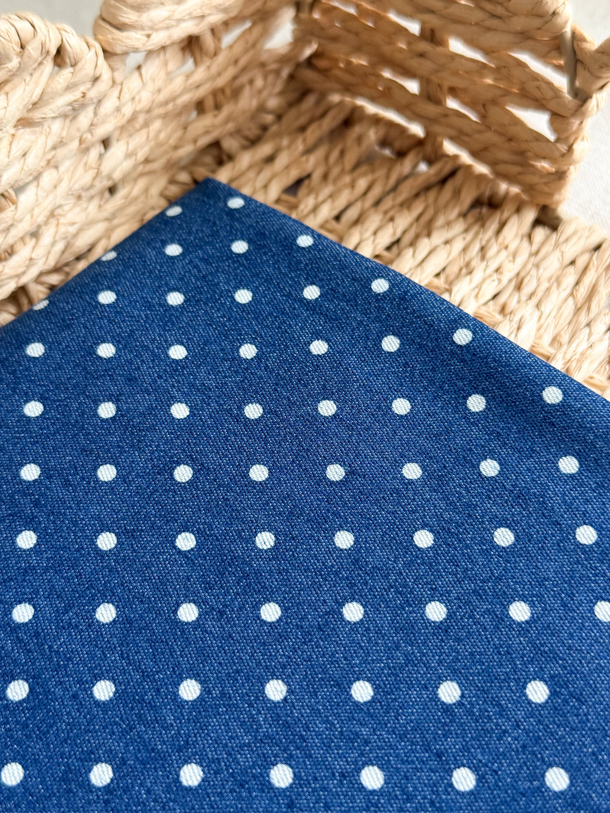 Cotton Denim Stretch Fabric  - Polka Dots