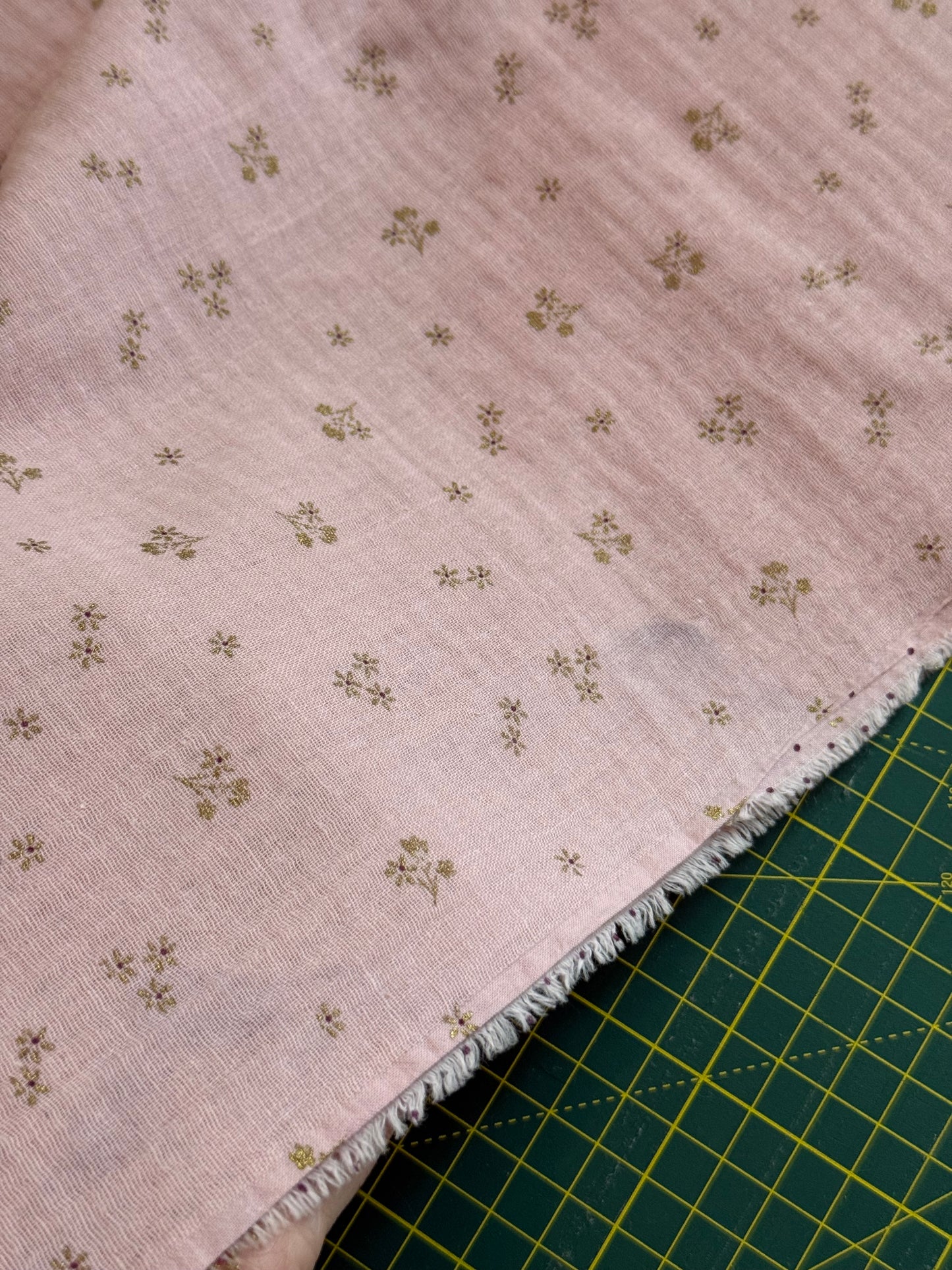 Organic Double Gauze Fabric - Double Sided - Polka Dots & Flowers - 150cm Remnant - Defects - See Images