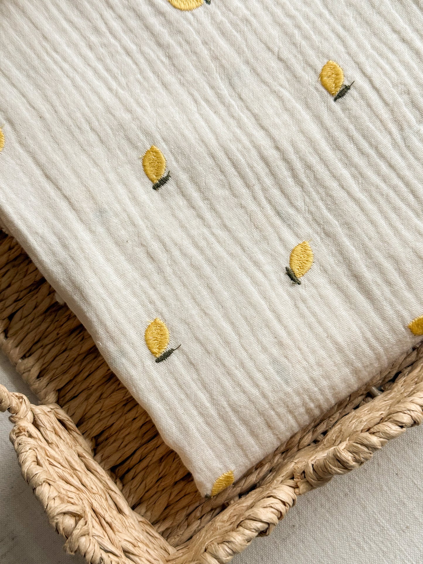 Embroidered Double Gauze Fabric - Lemons