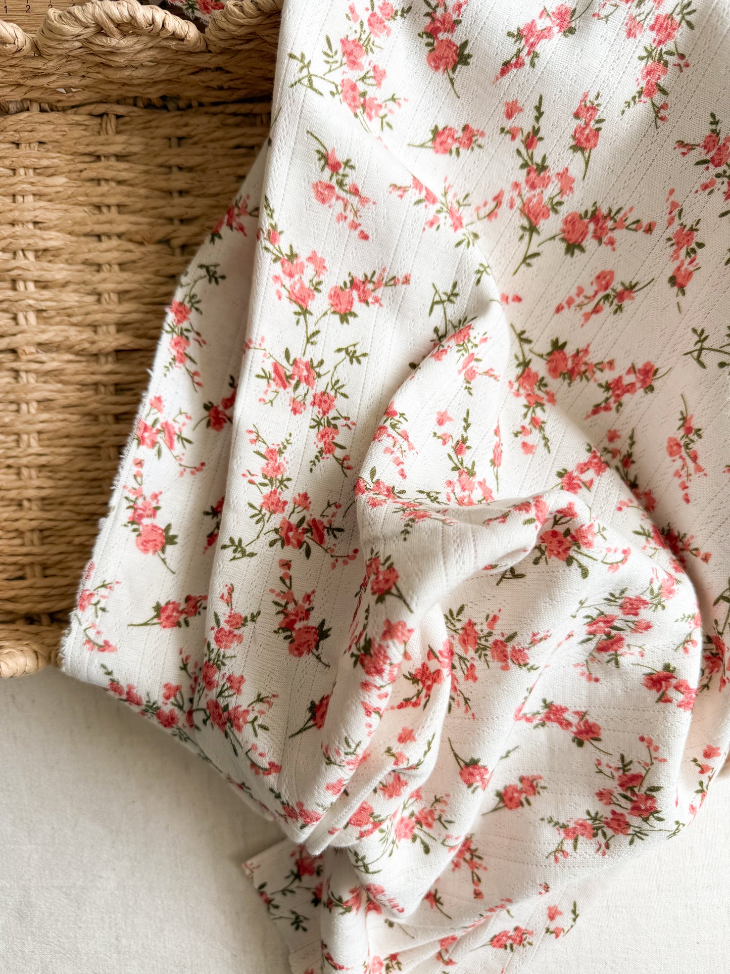 Printed Cotton Jersey Pointelle Fabric - Pink Branches