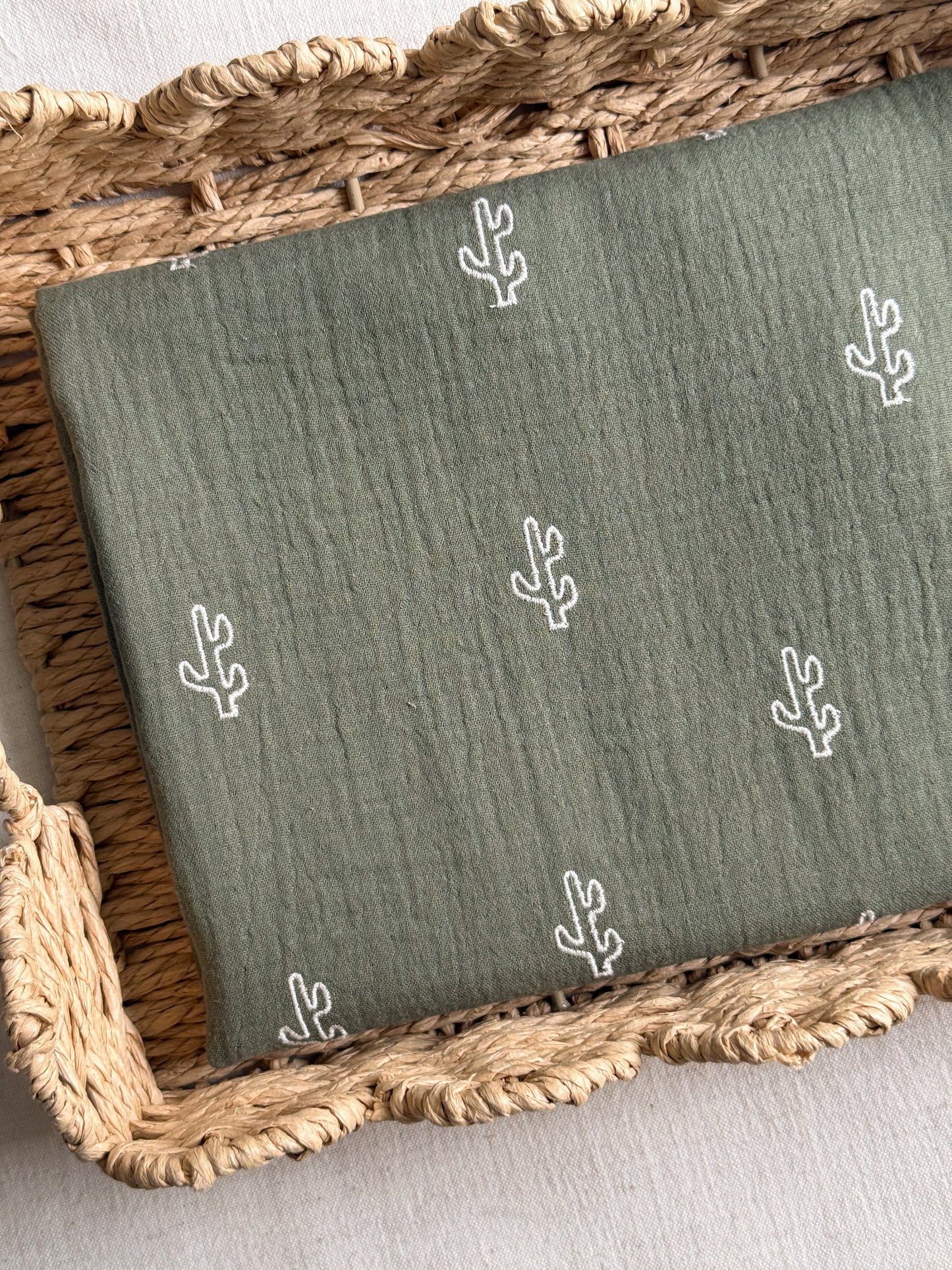 Embroidered Double Gauze Fabric - Cacti