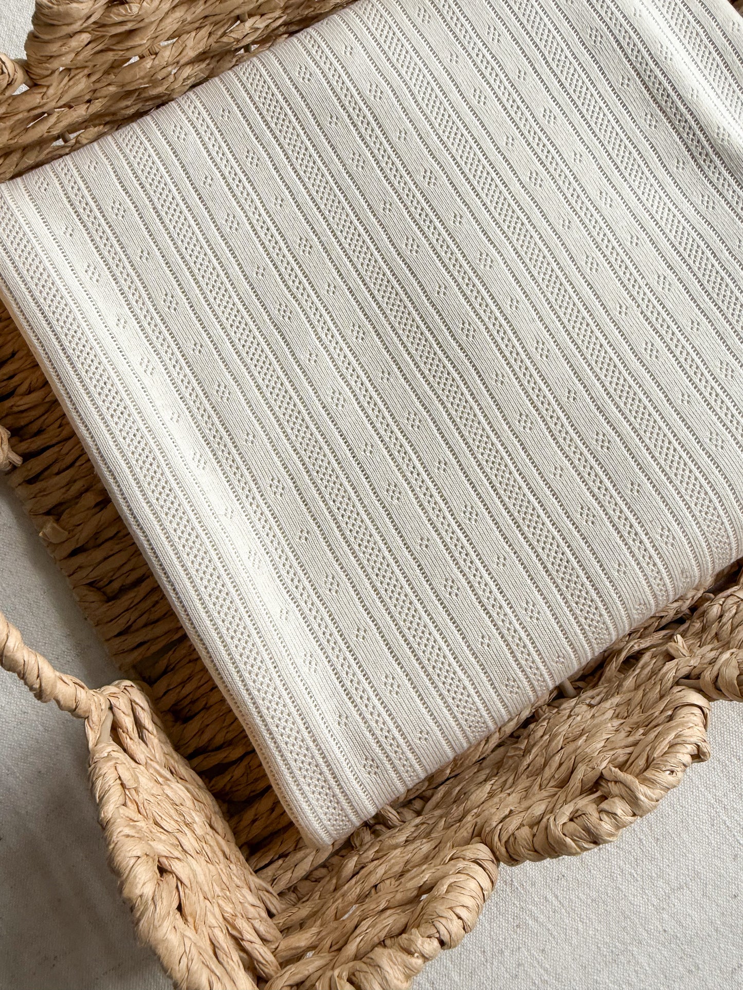 Cotton Jersey Stripe Pointelle Fabric - Oat