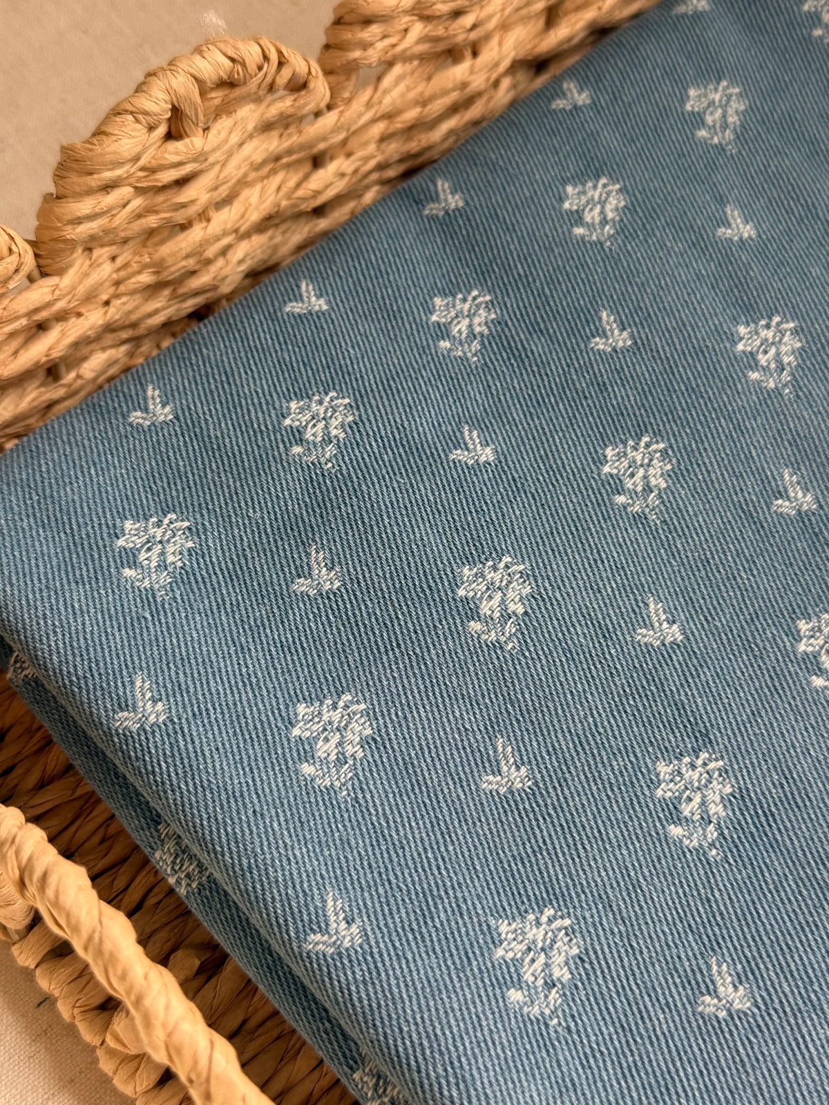 Cotton Mix Denim Fabric  - Sweet Jacquard Flowers