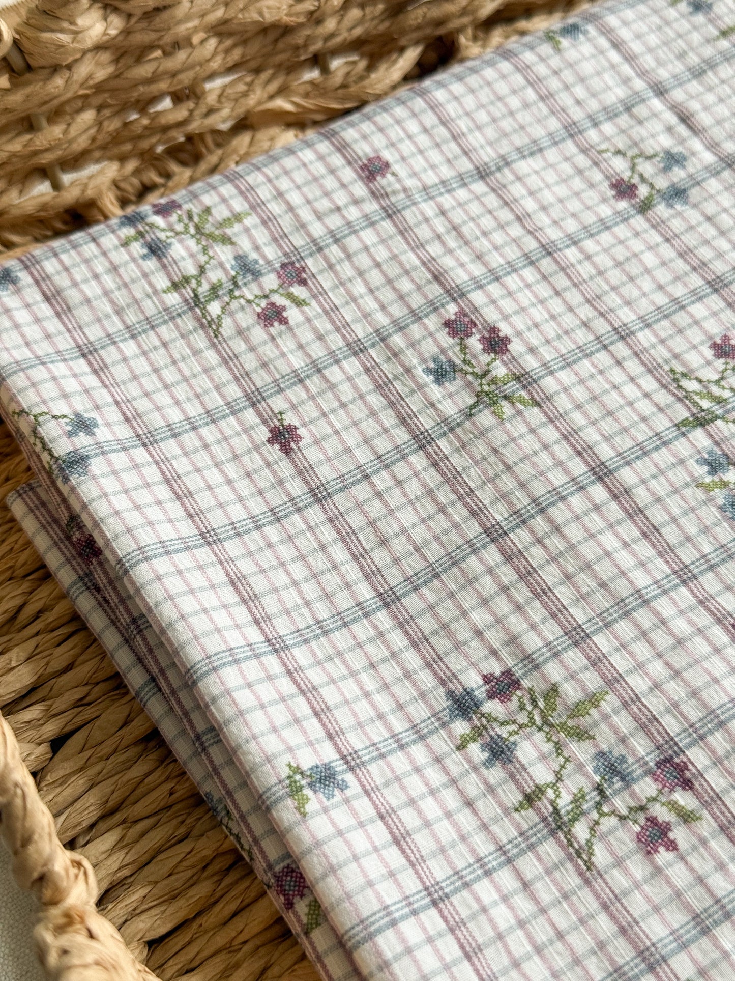 Textured Cotton Crinkle Fabric - Floral Plaid Violet