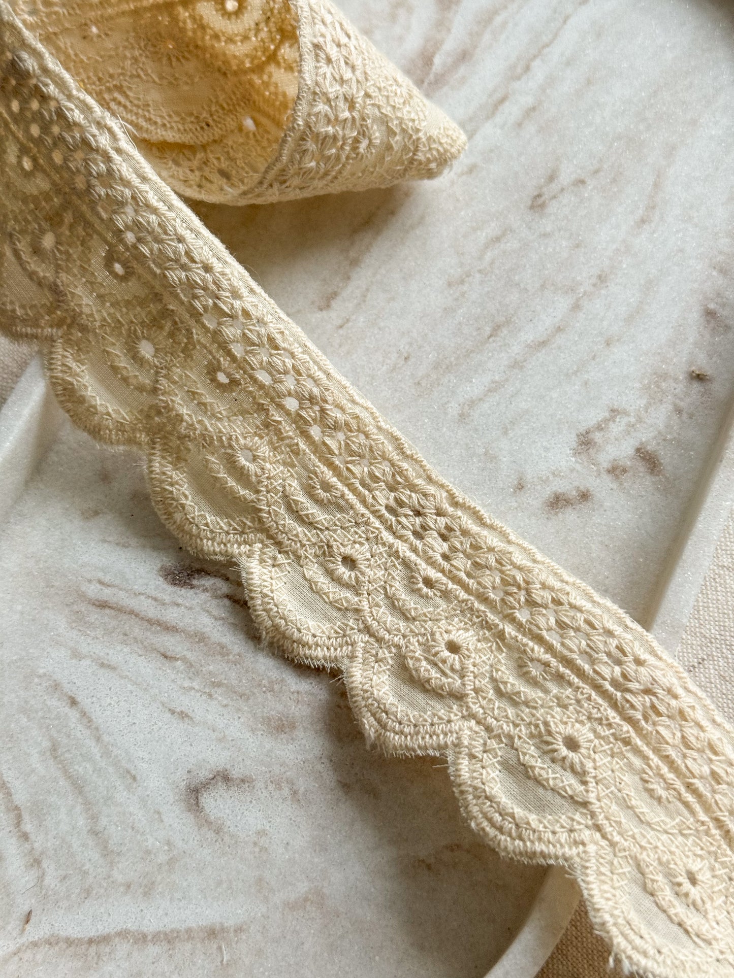 Cotton Broderie Anglaise Trim - Natural - 45mm Wide