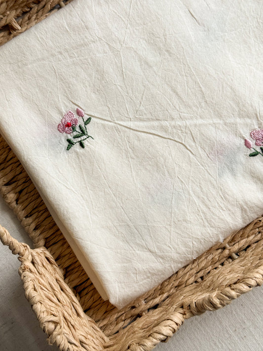 Embroidered Crinkle Cotton Voile Fabric - Pink Flowers