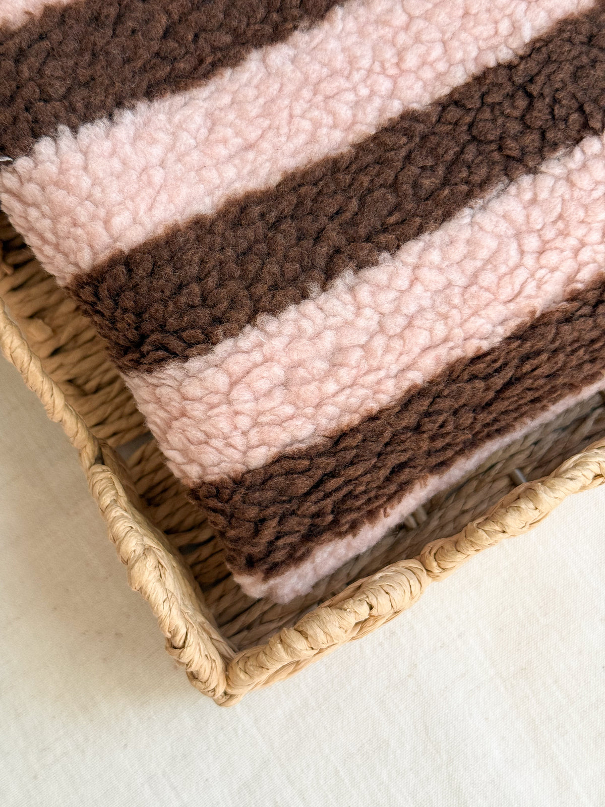 Soft Teddy Fabric - Powder Pink & Brown Stripe