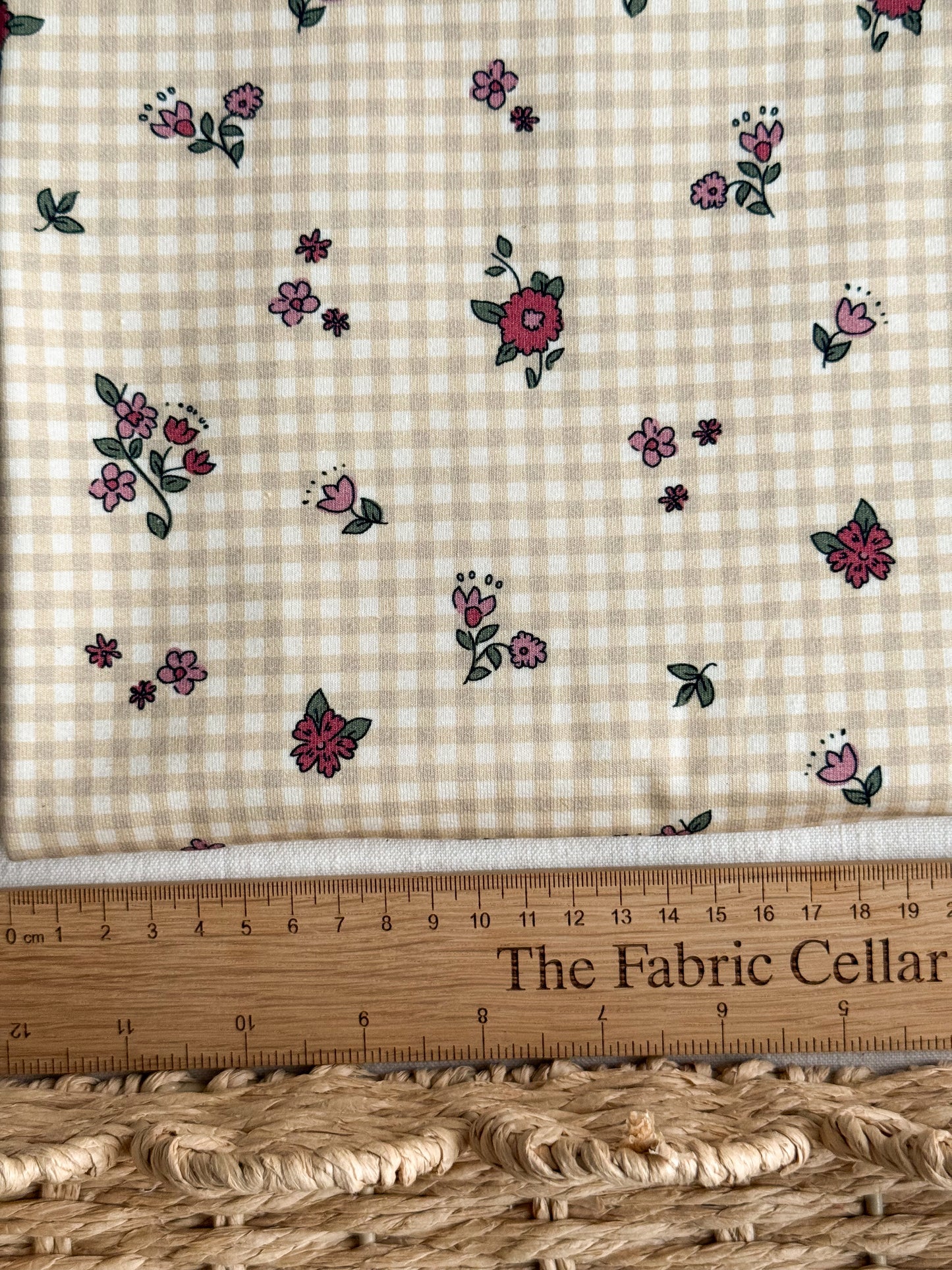 Organic Printed Cotton Jersey Fabric - Gingham Floral