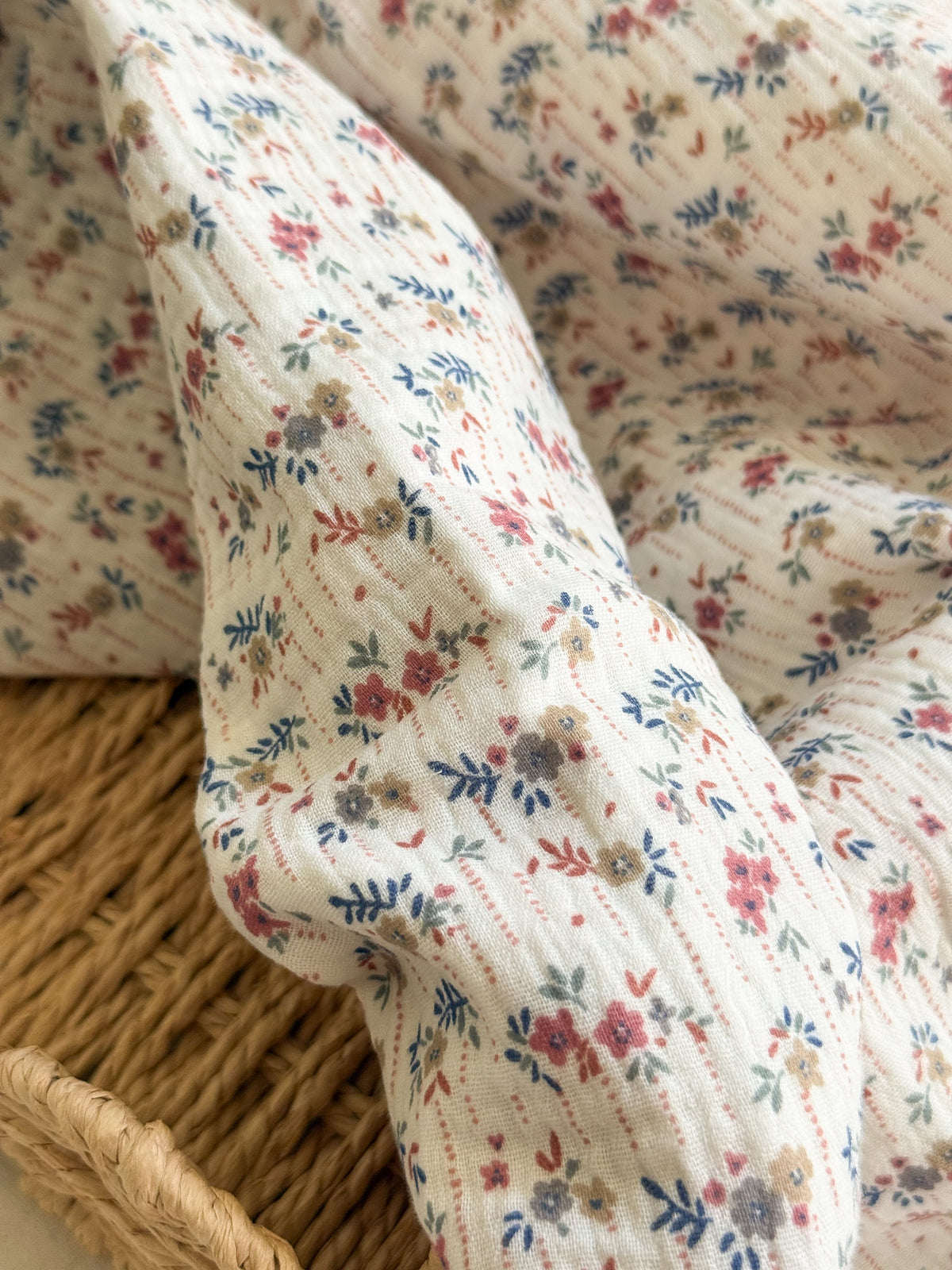 Double Gauze Fabric - Floral Stripe Dots