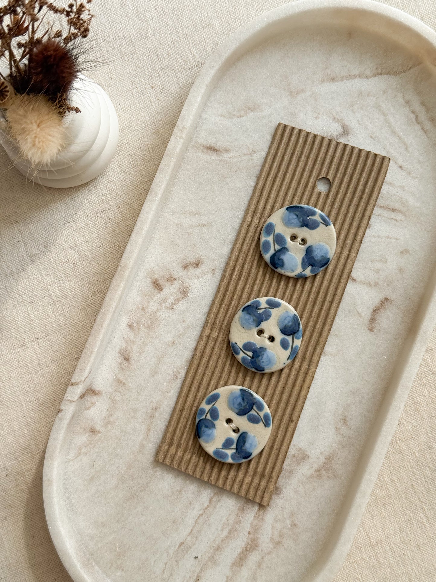 Large Blue Floral Buttons - 30mm - Pack of 3