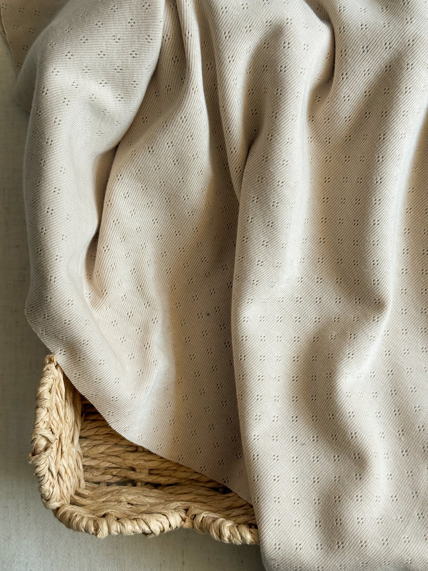 Cotton Jersey Pointelle Fabric - Pale Latte - Tiny Diamonds