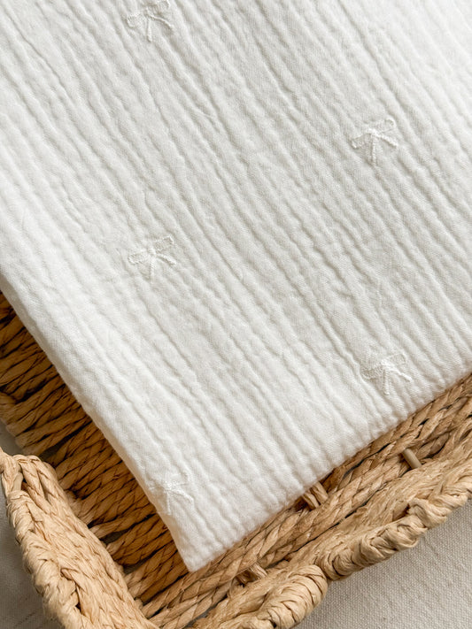Double Gauze Fabric - Embroidered Bows