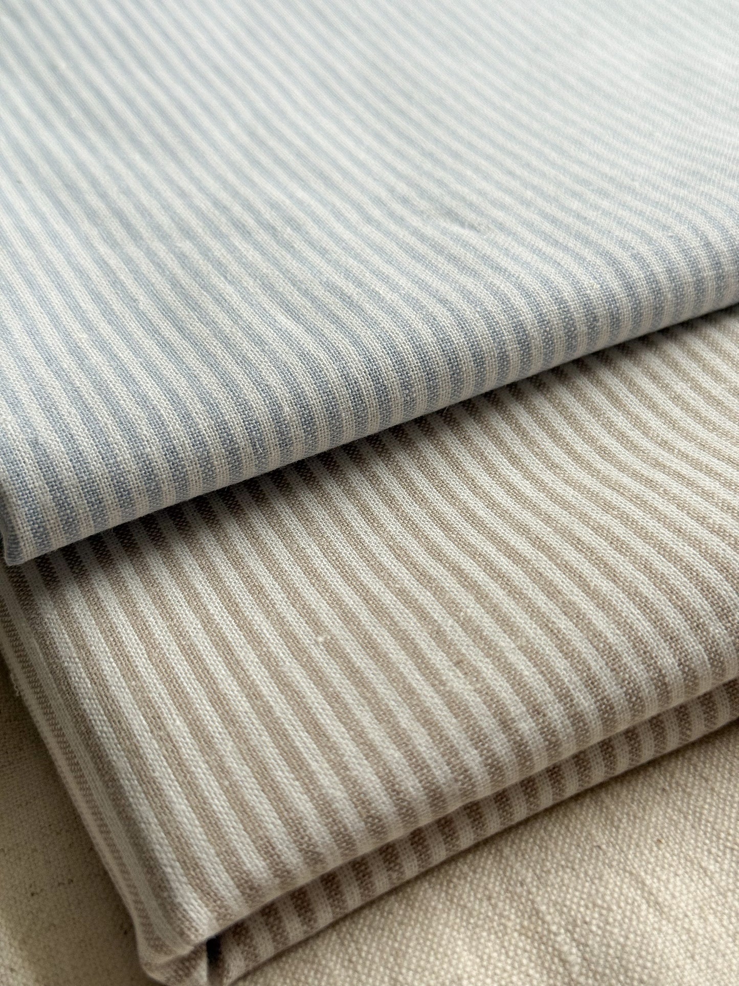 Fine Linen Cotton Fabric - Blue Stripe