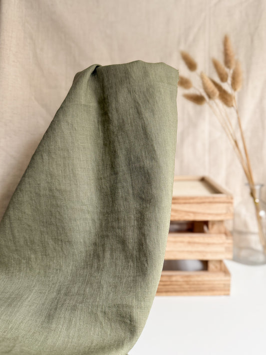 Fine Stonewashed Linen Fabric - Olive