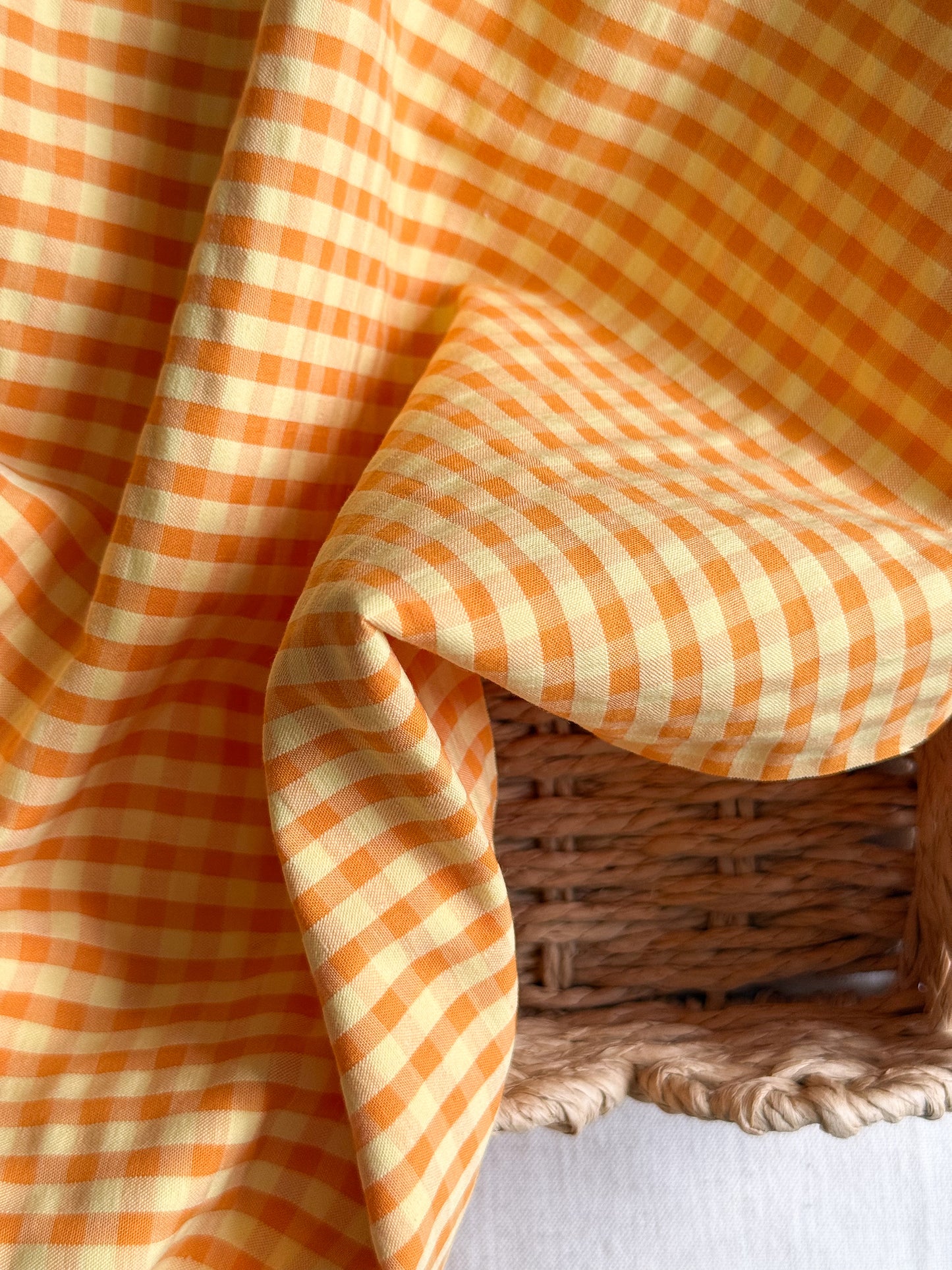 Cotton Seersucker Fabric - Gingham - Orange Soda