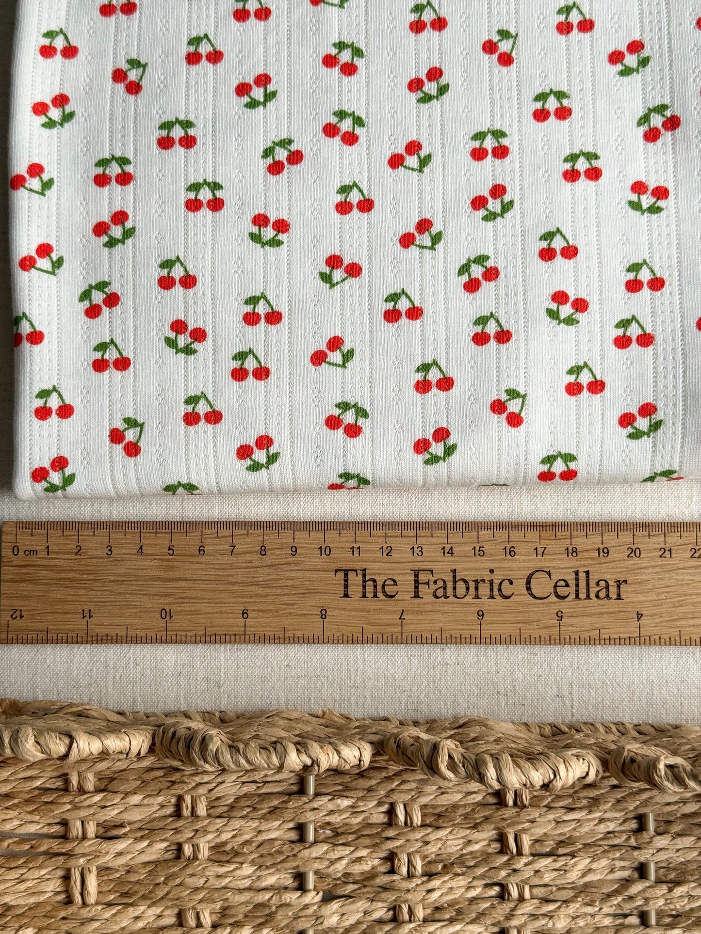 Printed Cotton Jersey Pointelle Fabric - Cherries