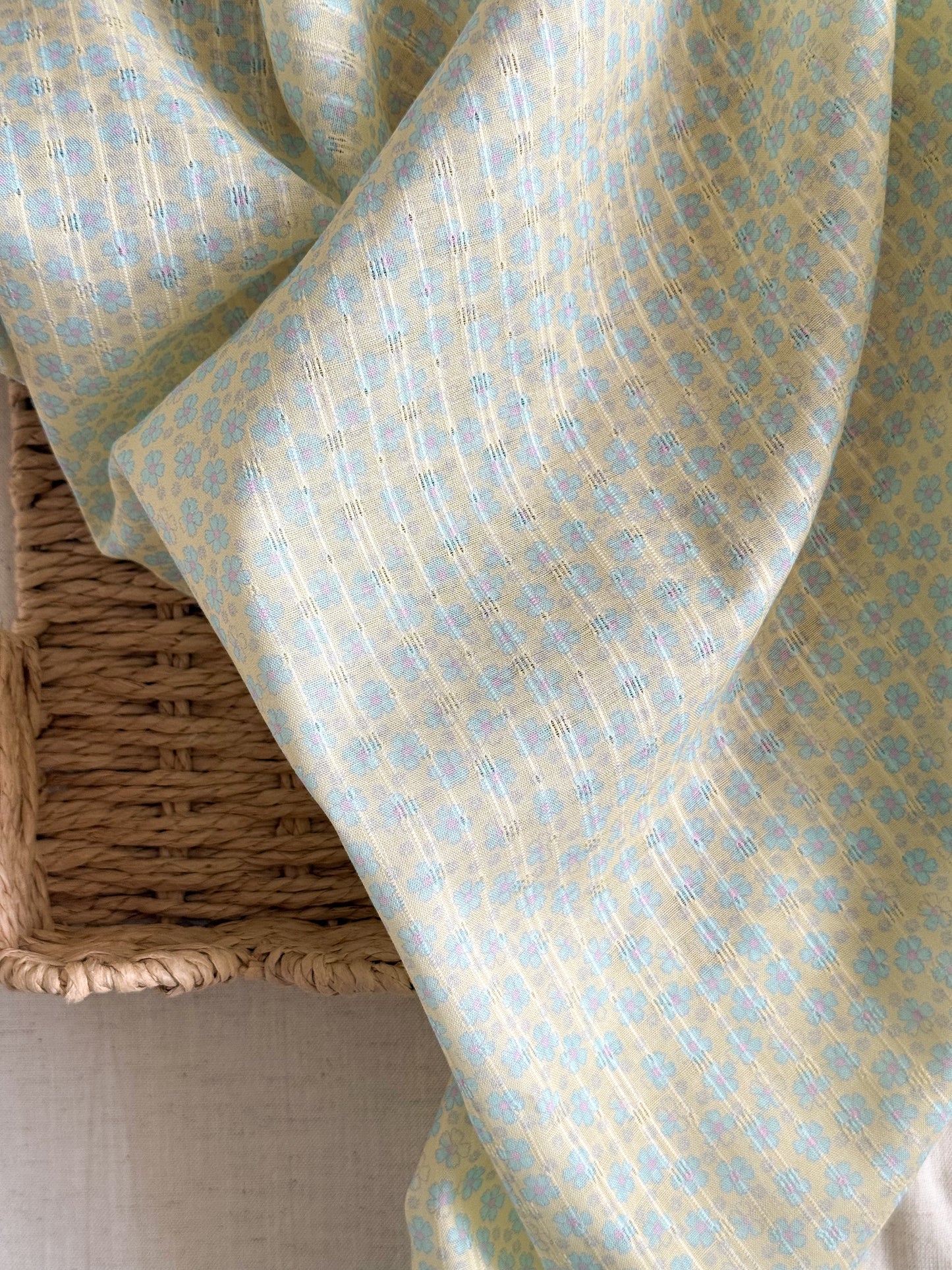 Jacquard Cotton - Faded Yellow & Blue Flowers