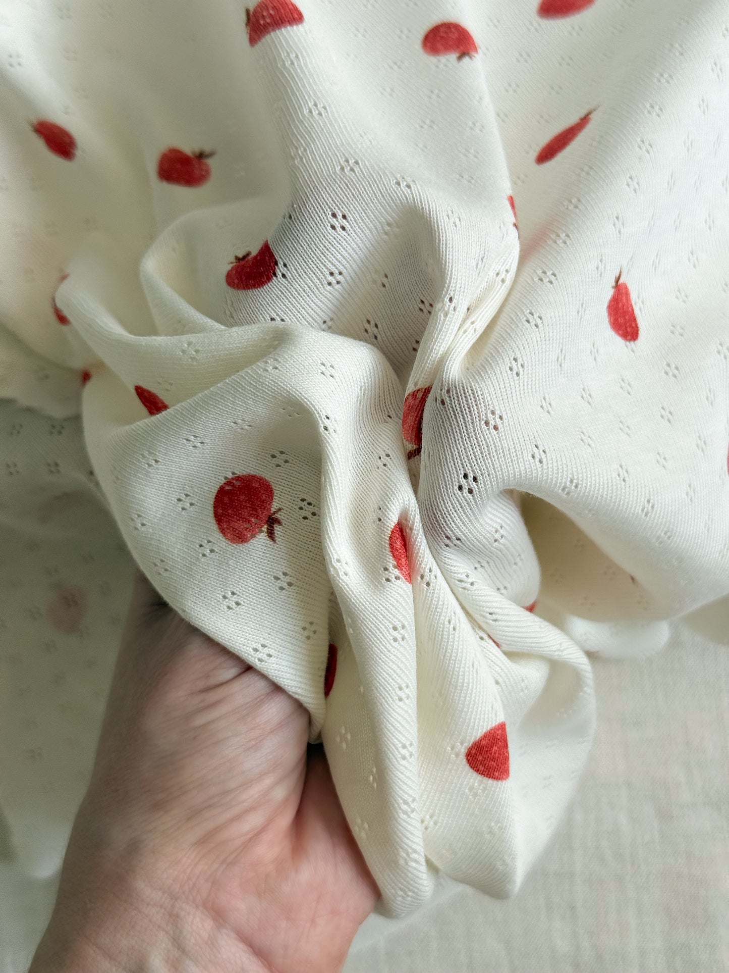Cotton Jersey Pointelle Fabric - Strawberries