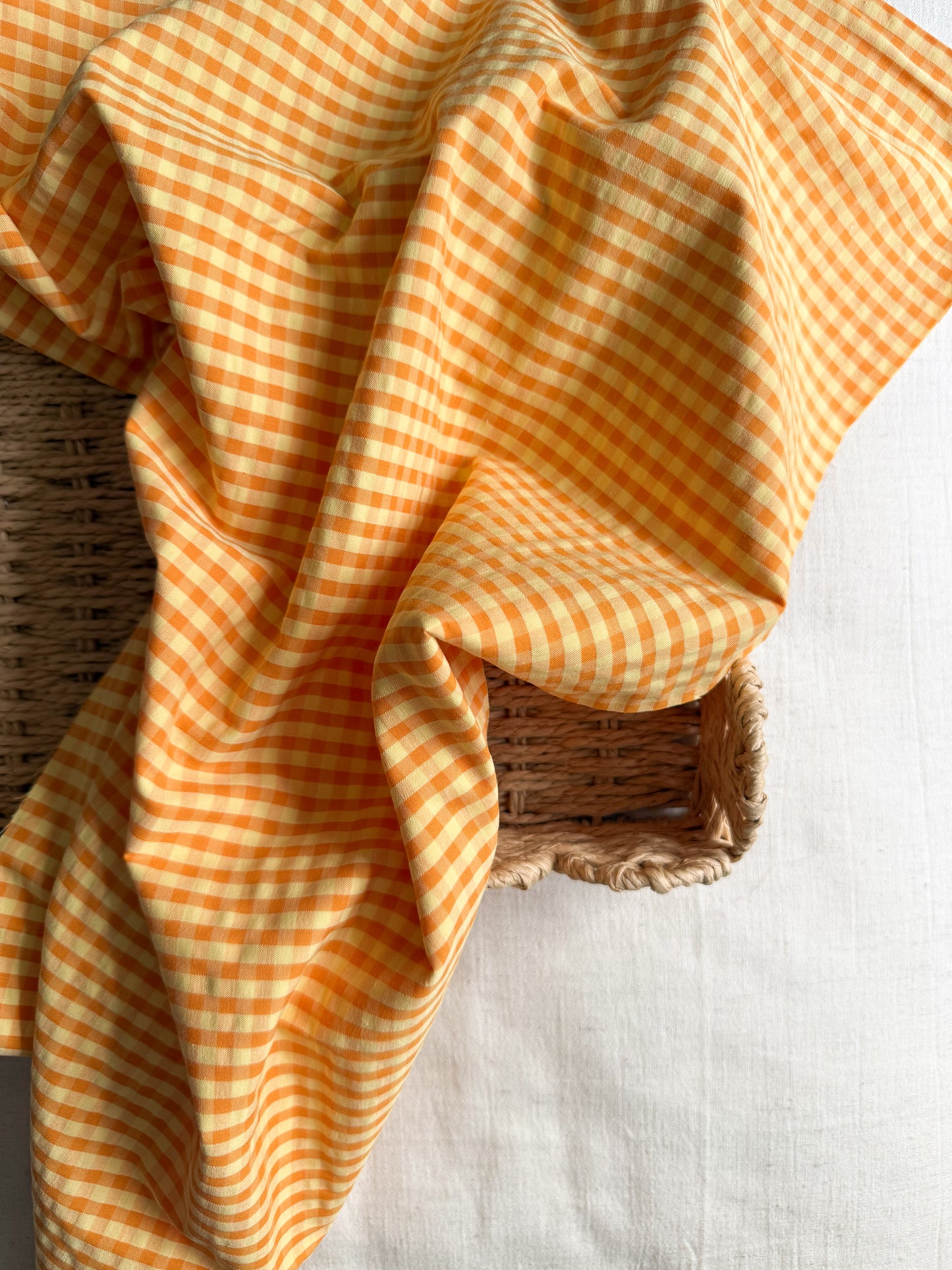 Cotton Seersucker Fabric - Gingham - Orange Soda