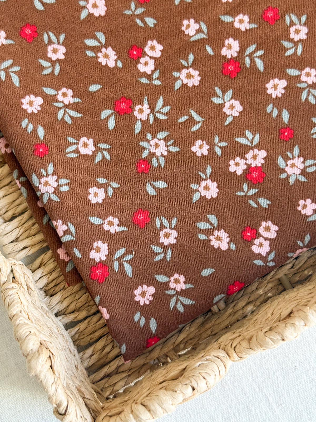 Cotton Poplin Fabric  - Brown Floral