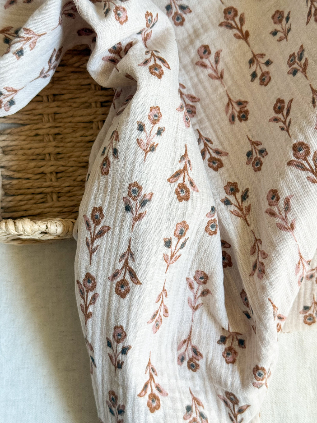 Double Gauze Fabric - Rustic Floral - Latte