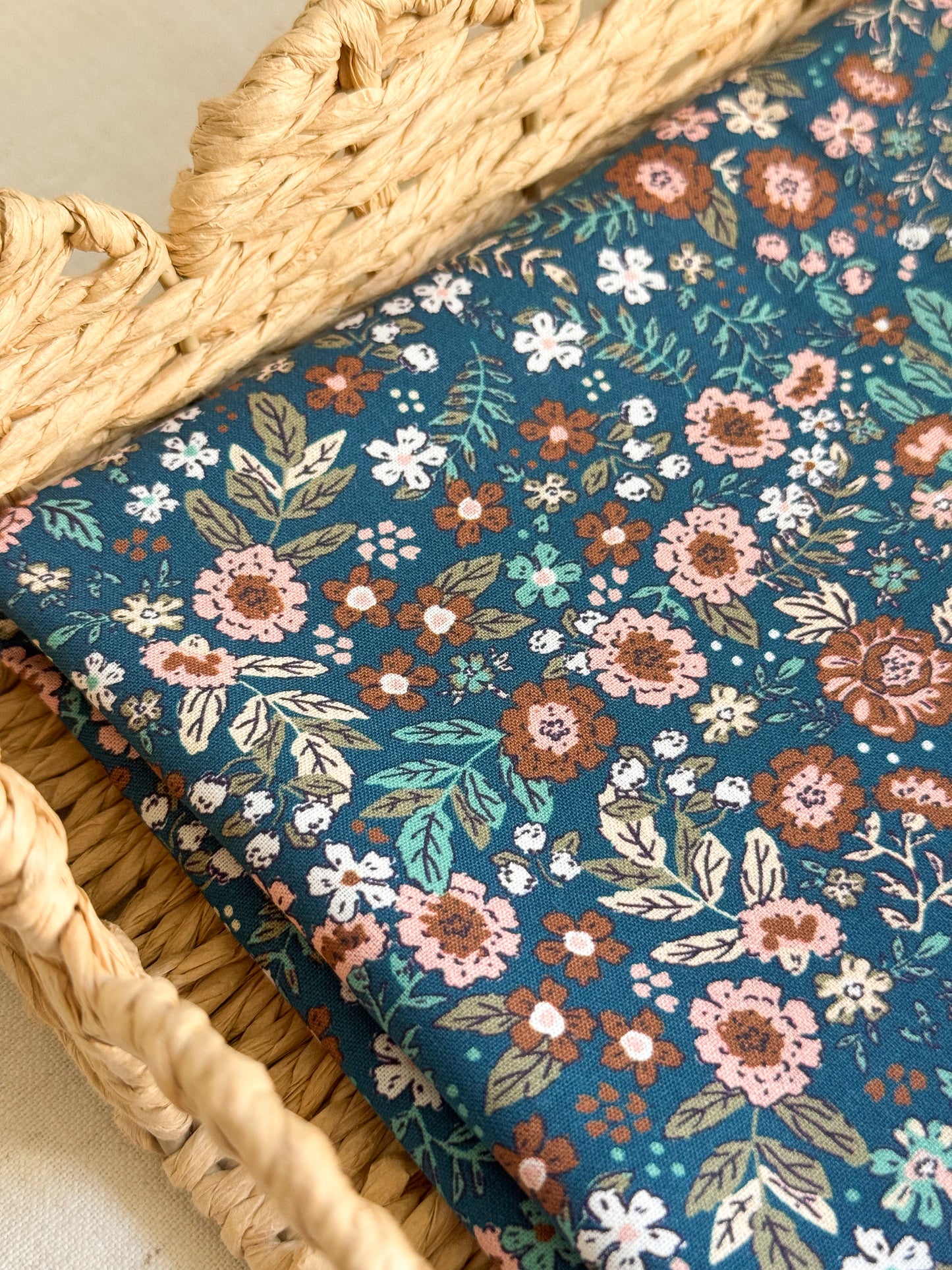 Cotton Poplin Fabric  - Petrol Floral