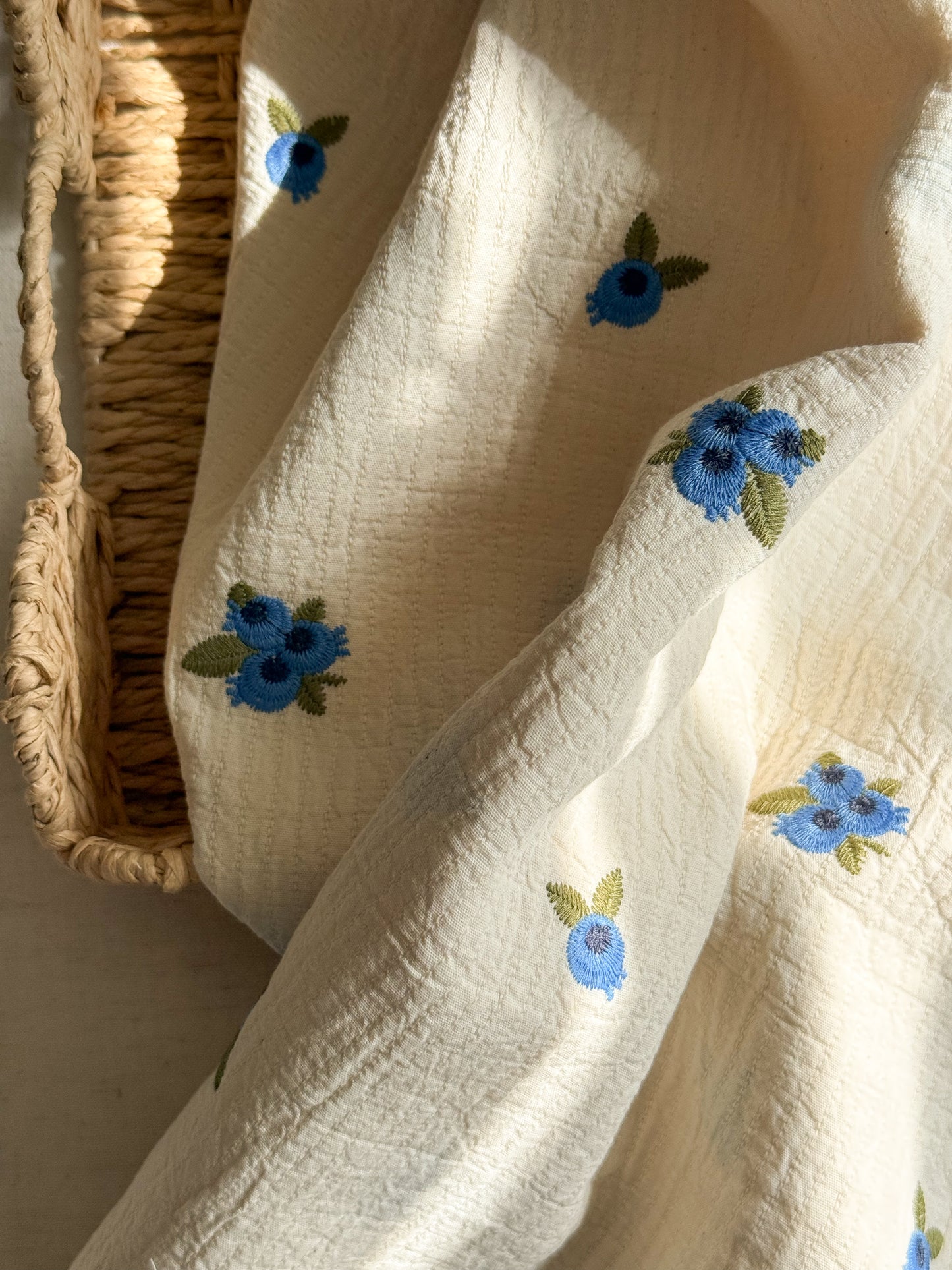 Cotton Mini Quilted Double Gauze Fabric - Embroidered Blueberries