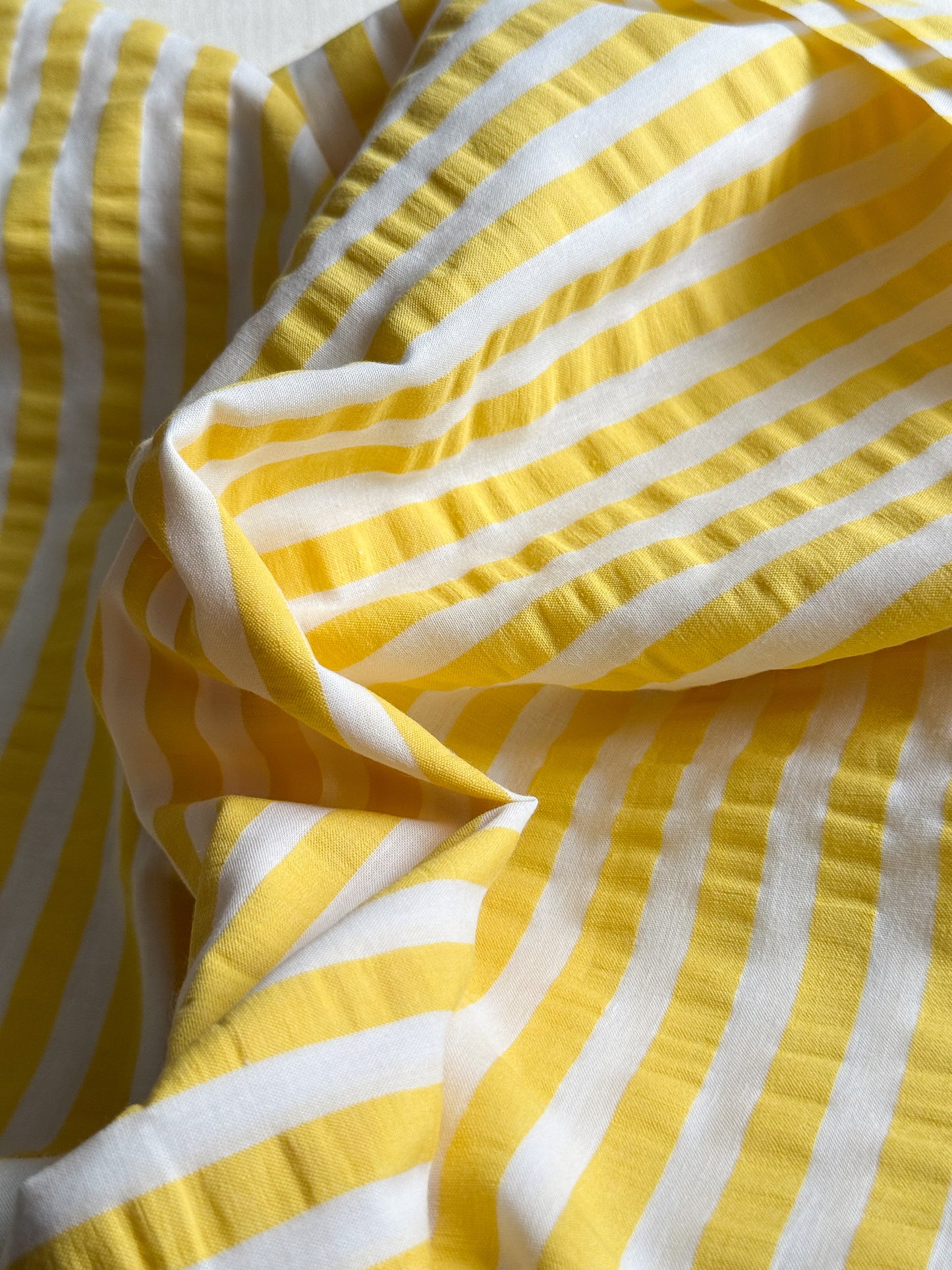 Cotton Seersucker Stripe Fabric - Lemon Sorbet