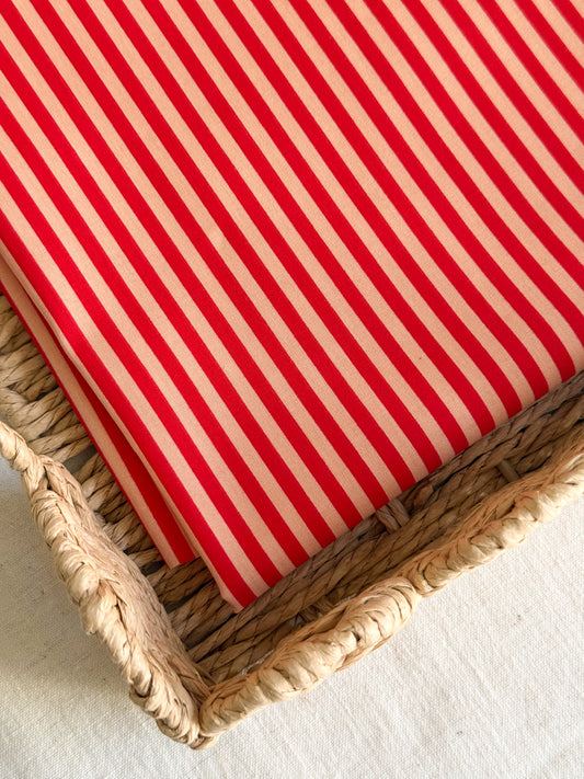 Printed Cotton Poplin Fabric  - Red & Cream Stripe
