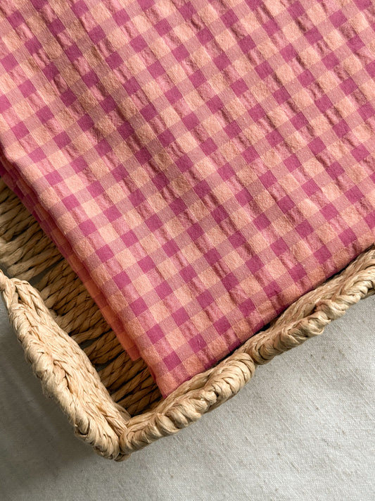 Organic Cotton Blend Seersucker Fabric - Gingham Orchid Maxi