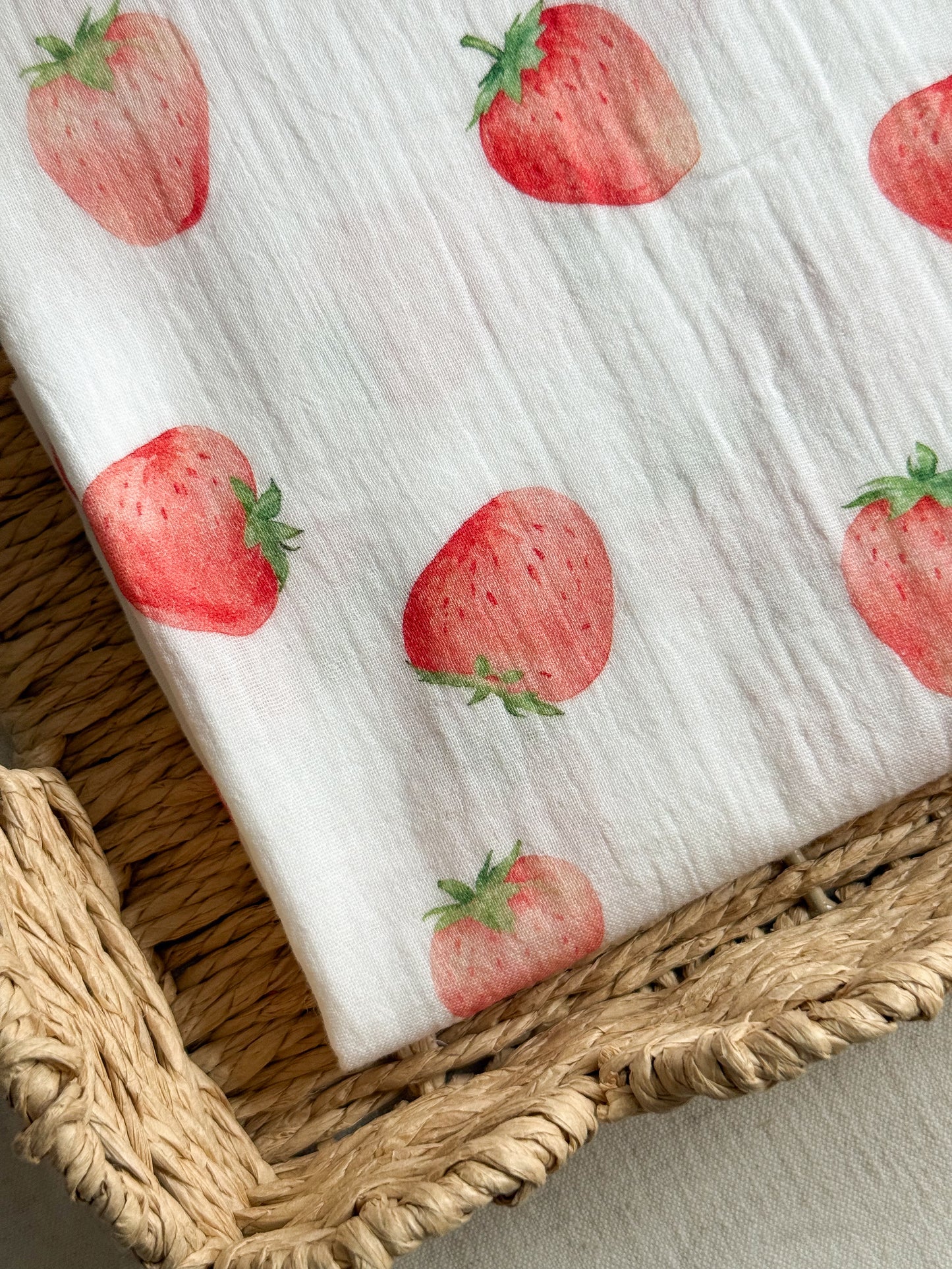 Double Gauze Fabric - Strawberries - 75cm Remnant