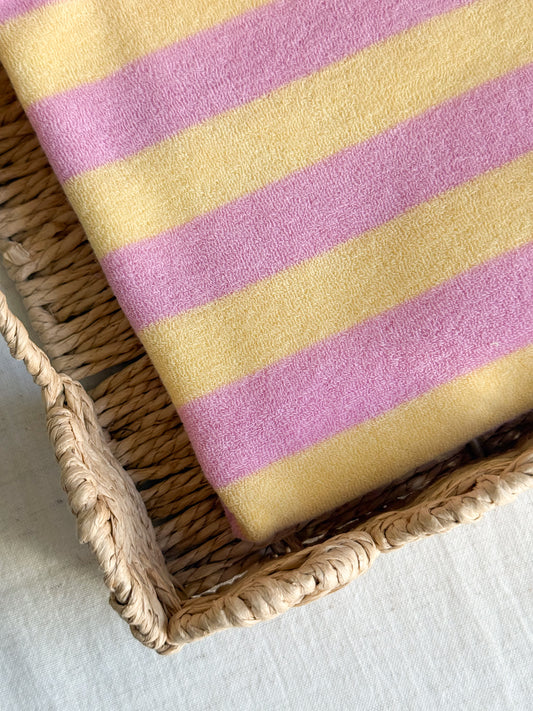 Cotton Blend Sponge Terry Fabric - Pink & Yellow Stripe