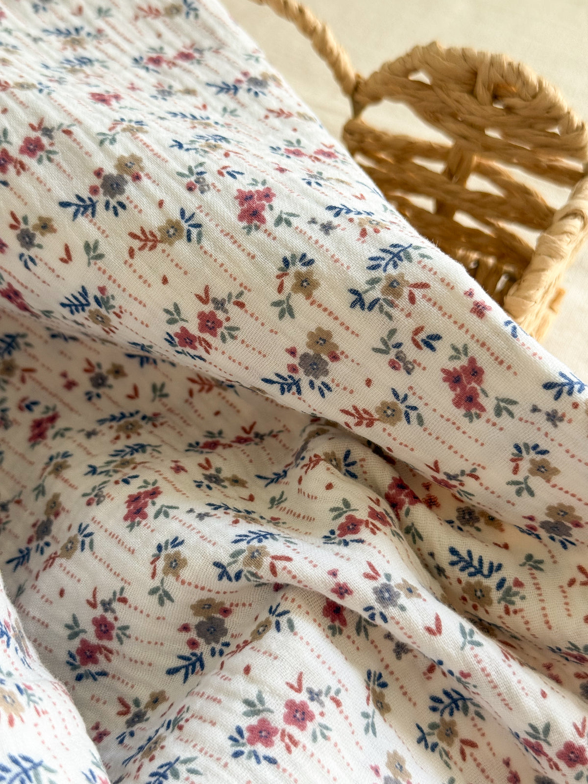 Double Gauze Fabric - Floral Stripe Dots