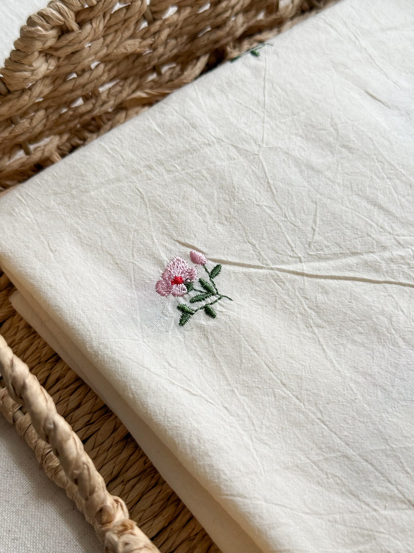Embroidered Crinkle Cotton Voile Fabric - Pink Flowers