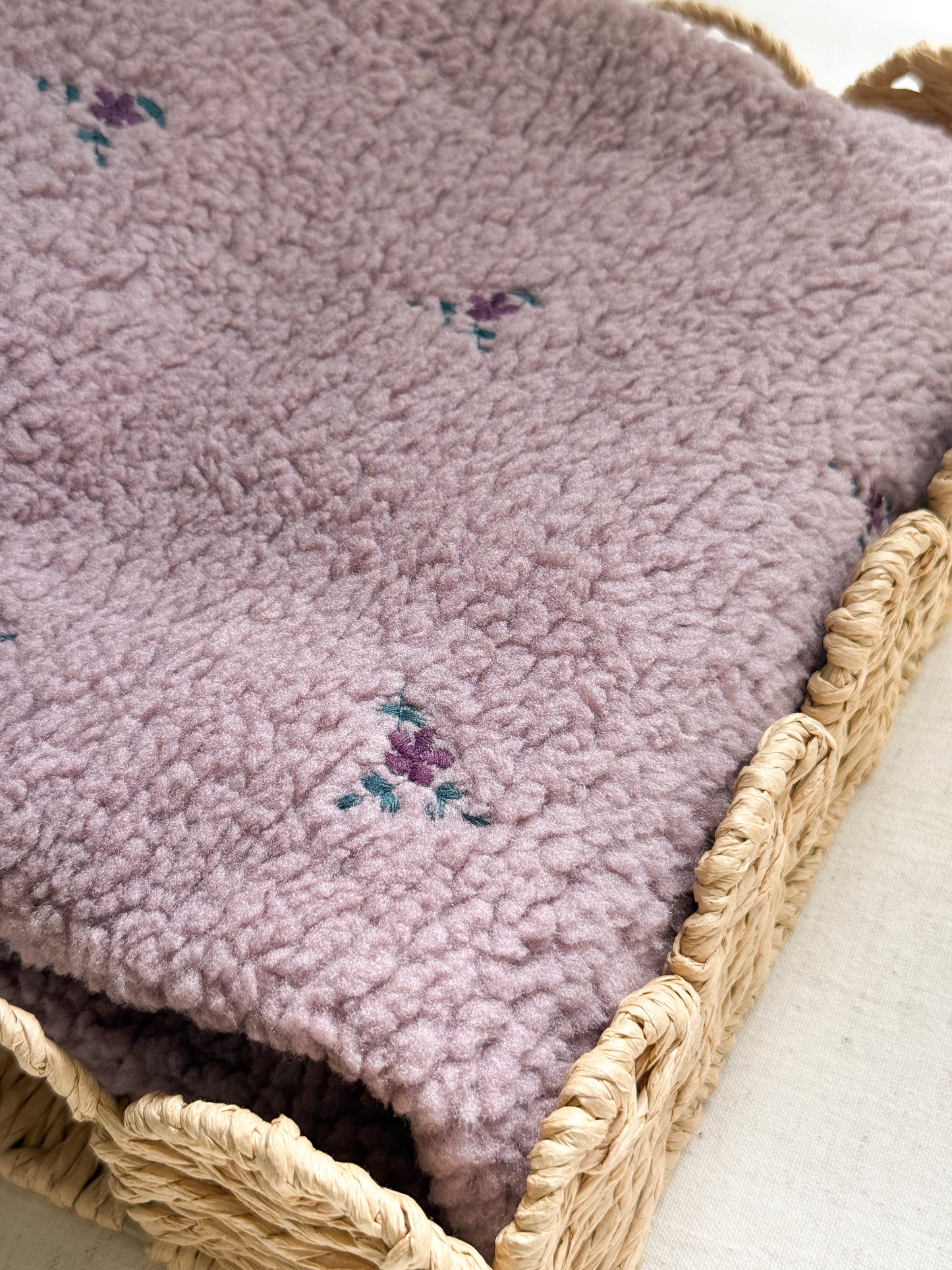 Soft Teddy Fabric - Embroidered Flowers - Mauve
